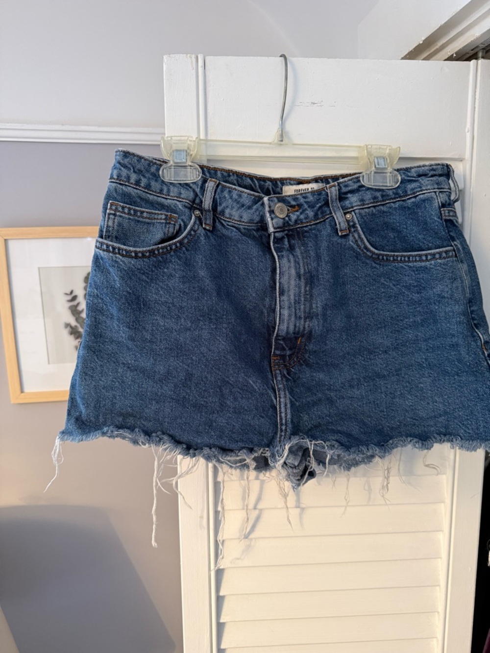 Forever 21 Blue Denim Shorts with Frayed Hem